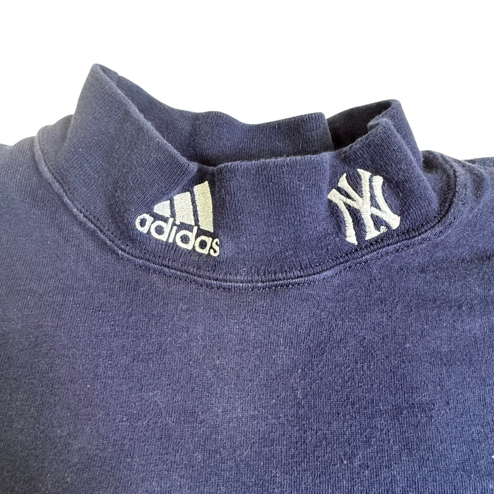 Adidas Mock Neck Shirt Mens XL Navy Blue Good Vintage 90s Yankees Made in USA